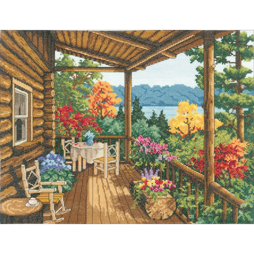 Janlynn Counted Cross Stitch Kit 16"X12"Log Cabin Covered Porch (14