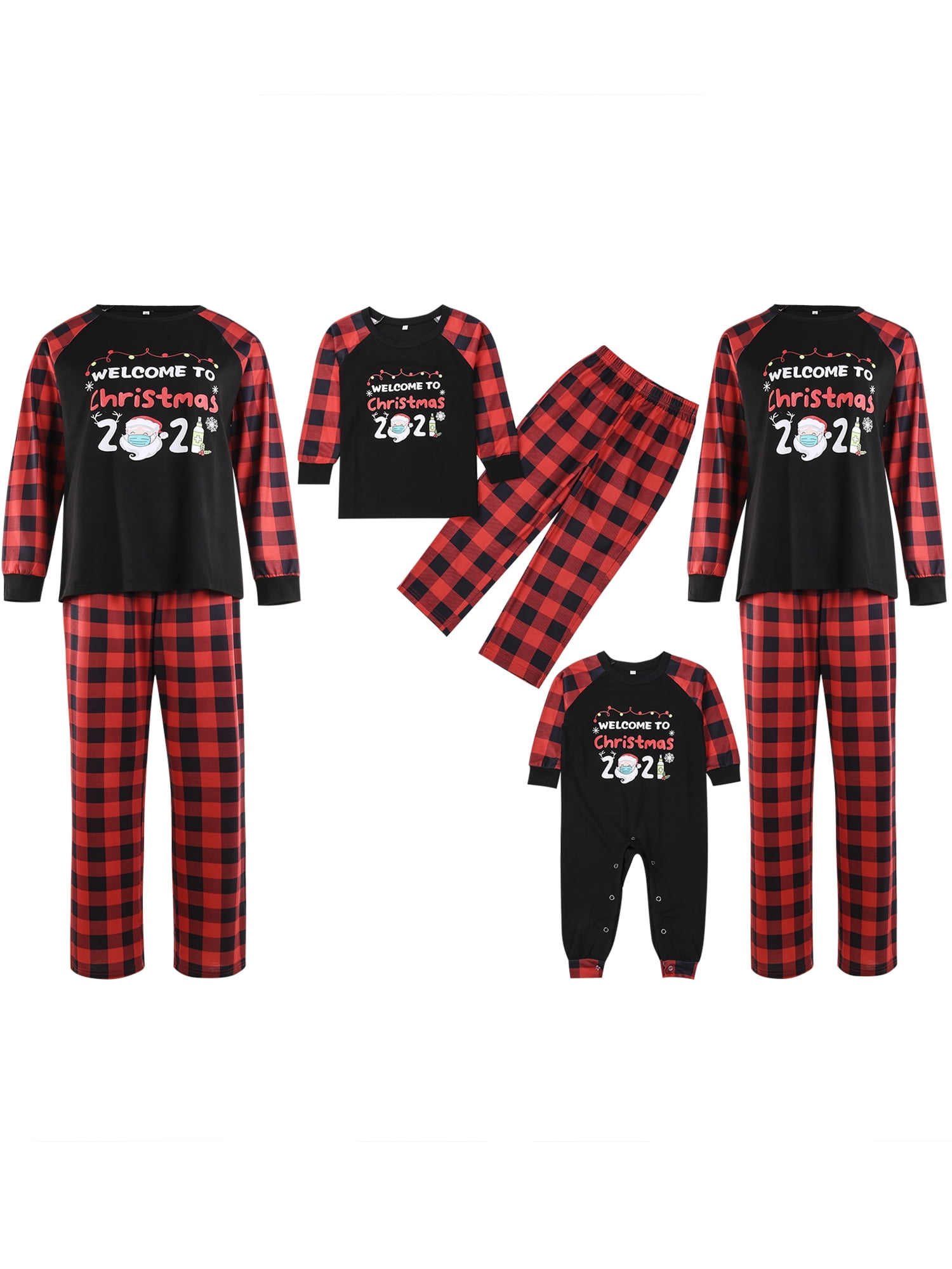 Family Matching Christmas Pajamas Plus Size Set Red Plaid Tops Pants