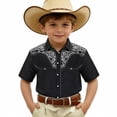 thumbnail image 3 of Yiyuu Boys Western Cowboy Shirt Vintage Short Sleeve Button Down Shirt Top, Sizes 6-15, 3 of 3