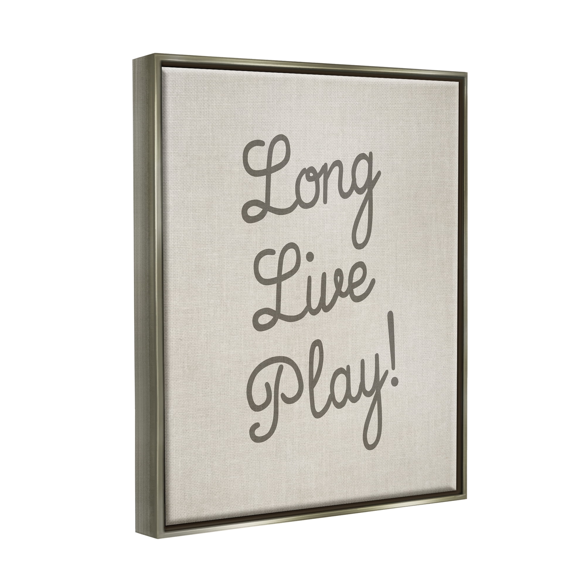 Stupell Industries Long Live Play Phrase Inspirational Painting Gray Floater Framed Canvas Art Print Wall Art, 17 x 21