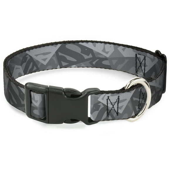 DC Comics Pet Collar, Dog Collar Plastic Buckle, Superman Shield Camouflage Grays, 7 to 8.5 Inches 0.5 Inch Wide