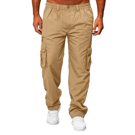 Dresfit Men's Baggy Pants 2026 Big and Tall Cargo Sweatpants Flex Solid Color Outdoor Joggers with Multipockets Summer Loose Fit Strech Carpenter Trousers Khaki 2XL