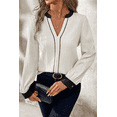 thumbnail image 6 of Women's Elegant White Textured Colorblock V Neck Blouse for Smart Casual Events | [ZhiHiMeRi] | (US 12-14)L, 6 of 12