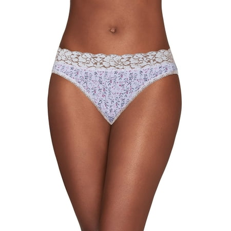 Vanity Fair Women's Flattering Lace Panties with Stretch, Bikini-Nylon-Floral Notes Print, 6
