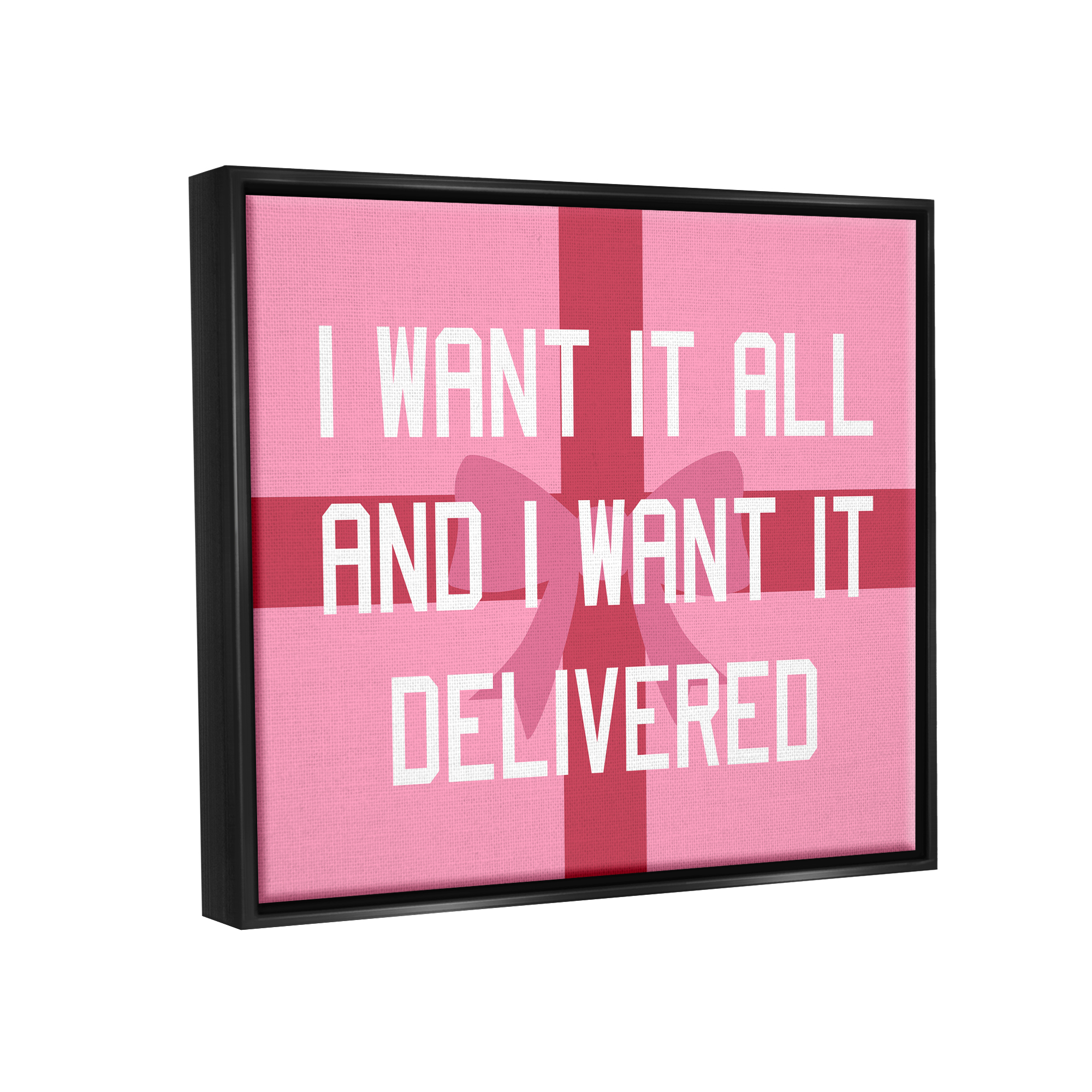 Stupell Industries Funny Want Gifts Delivered Holiday Painting Black Floater Framed Canvas Art Print Wall Art, 21 x 17
