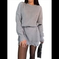 thumbnail image 1 of Vestido Tipo Suéter de Punto con Cuello Redondo de Color Liso para Mujer, Minivestido Retro. Gris XL, 1 of 10