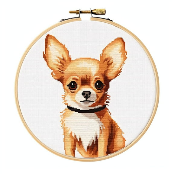 Cartoon Simple Chihuahua DIY 11CT Stamped Cross Stitch Kits Easy for Beginners Children with Hoop Needlepoint Counted Embroidery Kits Art Craft Wall Decoration 12x12inch(8)