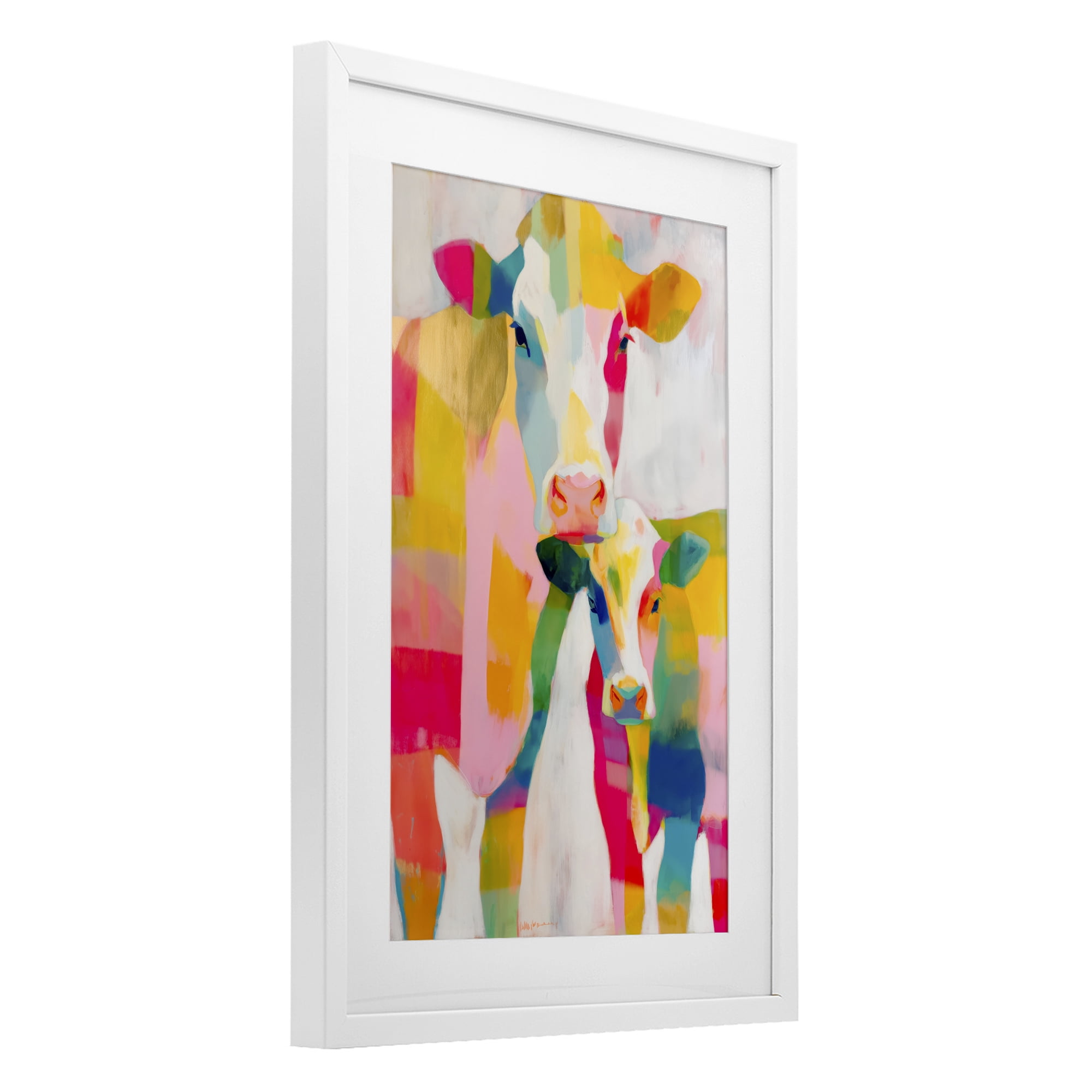 Stupell Industries Cow Family in Cubist Abstract White Framed Print Under Glass, design by Chromatic Storm Studio