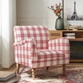 thumbnail image 3 of Modern Plaid Accent Chair Upholstered Red Armchair Adult Home Bedroom Living Room, 3 of 8