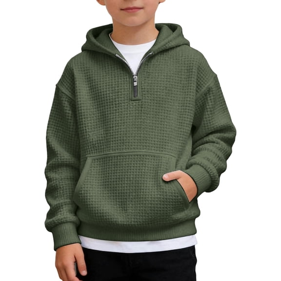 Kiijoy Toddler Boys Quarter Zip Knit Hoodie Long Sleeve Hooded Sweatshirt, Sizes 4-5