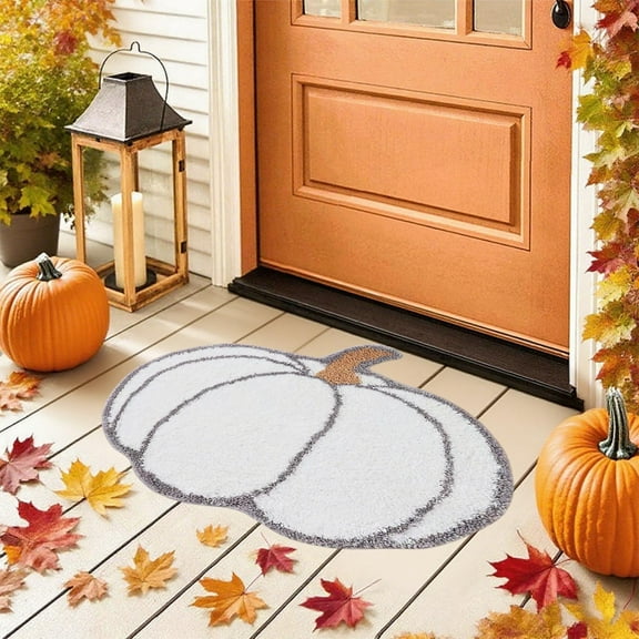 Konghyp Pumpkin Bathroom Rug, Washable Pumpkin Shaped Bath Mat, Orange Bath Mat for Halloween Thanksgiving, Soft Water Absorbent Unique Floor Decor, Indoor Outdoor Kitchen Living Room Area Rug