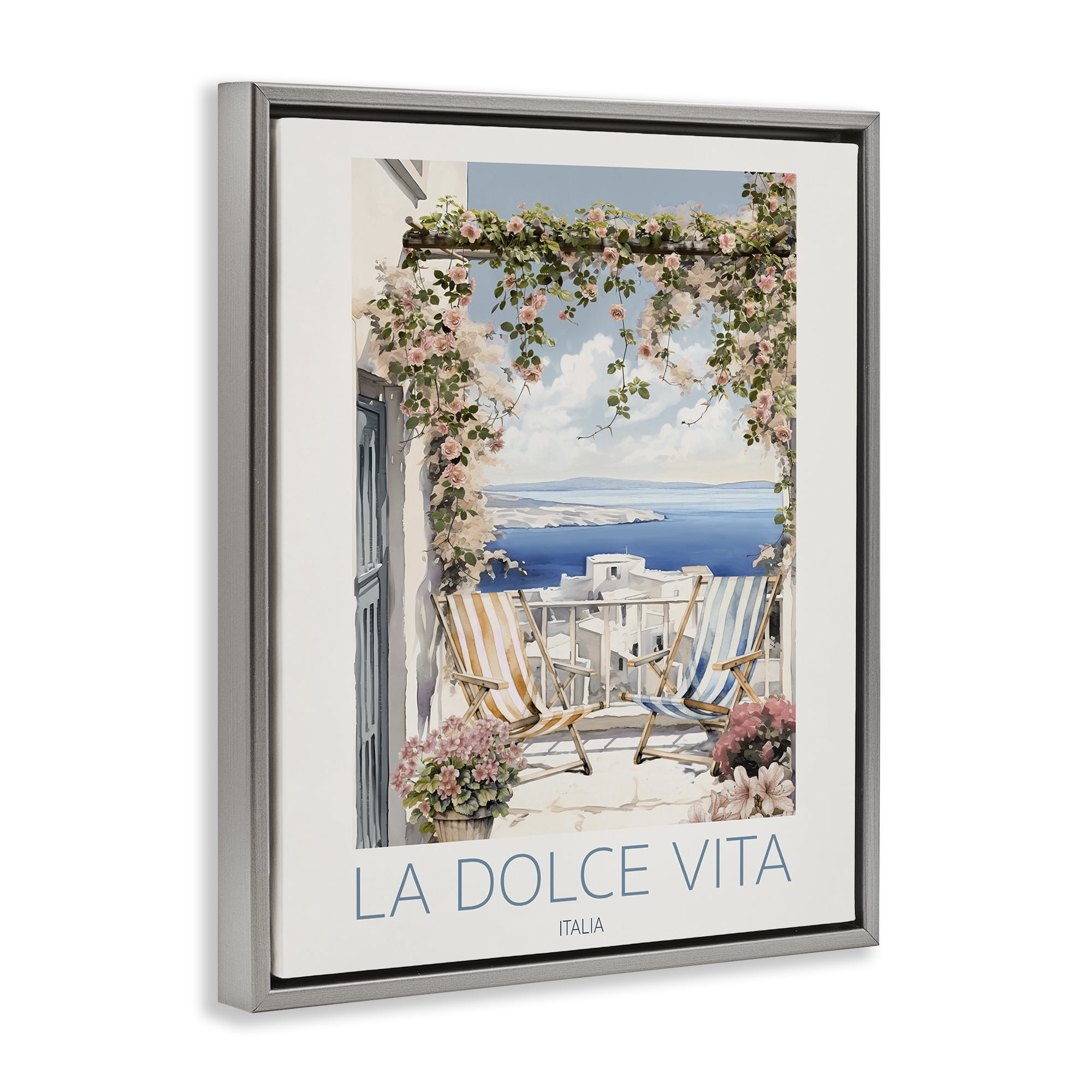 Stupell Industries Coastal Italian Balcony View Gray Framed Floater Canvas Wall Art, design by CAD Designs