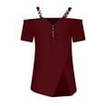 thumbnail image 5 of Royisotas Womens T Shirts Trendy Tunic Blouses Zipper Loose V Neck Fashion Short Sleeve T Shirts for Women off Shoulder, 5 of 6
