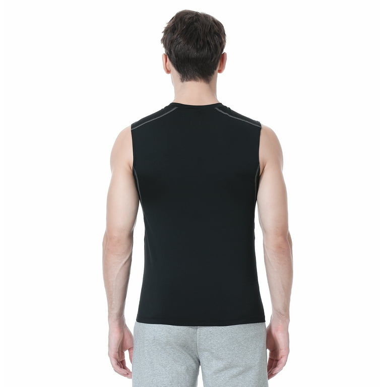 Mens Compression Sleeveless Base Layer, Athletic Workout T-Shirt-White-L 