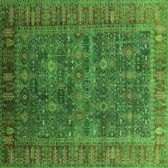 Ahgly Company Indoor Square Oriental Green Industrial Area Rugs, 4' Square
