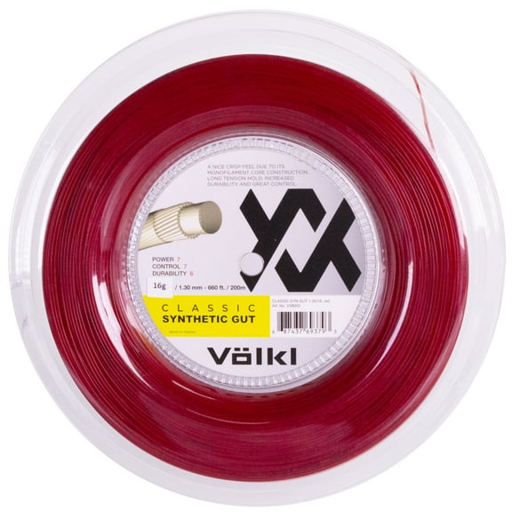 VOLKL Classic Synthetic Gut | Tennis Racquet String | All Around | Nylon-based Center Core (Red, 16G, Reel)
