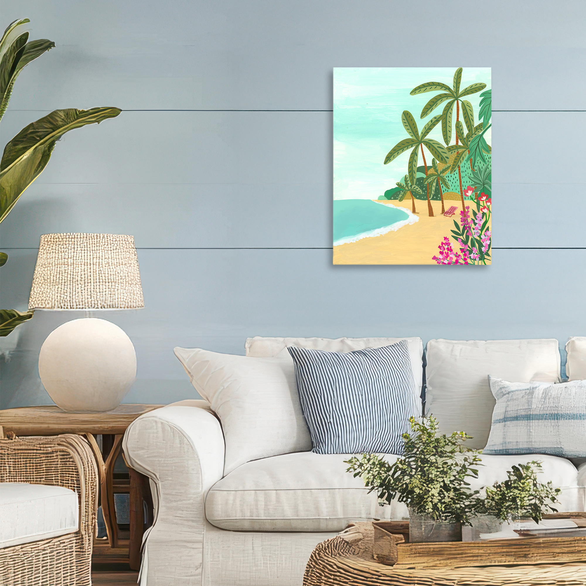 Palm Filled Shoreline Canvas Wall Art, design by Nabeela Rumi