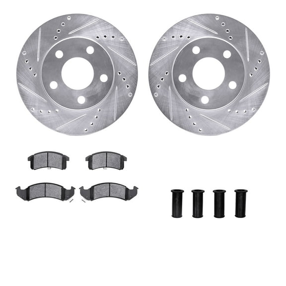 Dynamic Friction Company Front Brake Rotors-Drilled and Slotted-Silver with 5000 Advanced Brake Pads includes Hardware 7512-52026