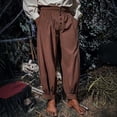 thumbnail image 3 of Inleife Men's Vintage Gothic Loose Pants Button Fly High Waist Solid Color Relaxed Trousers with Gathered Cuffs & Pleated Details, Retro Medieval Style Casual Bottoms, 3 of 5