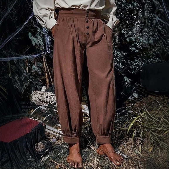 Muscularfit Mens Casual Pants Baggy Pants with Pockets Joggers Vintage Men's Pants Brown Taper High Rise Classic Fit Size S