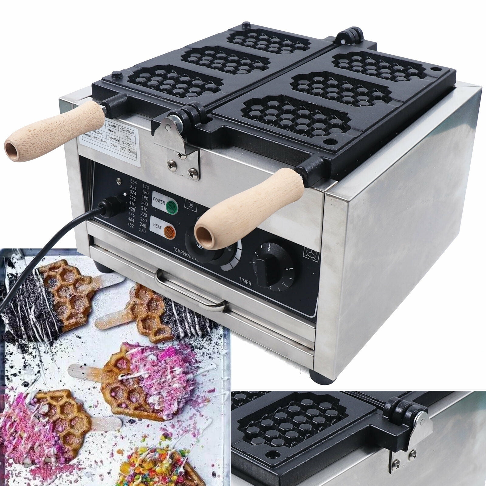 1500W 3Pcs Commercial Electric Nonstick Honeycomb Waffle Maker Machine