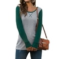 thumbnail image 1 of Women Colorblock Round Neck Long Sleeve Bottom Shirt, 1 of 7