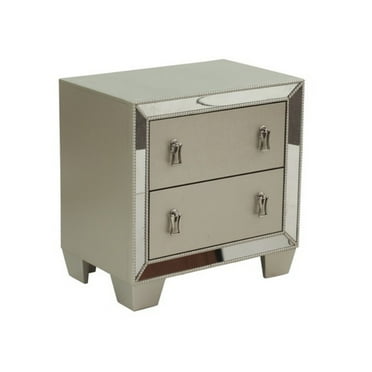 Benjara BM314680 26 in. Dem Nightstand with 2 Drawers, Trim, Wood, Platinum & Silver