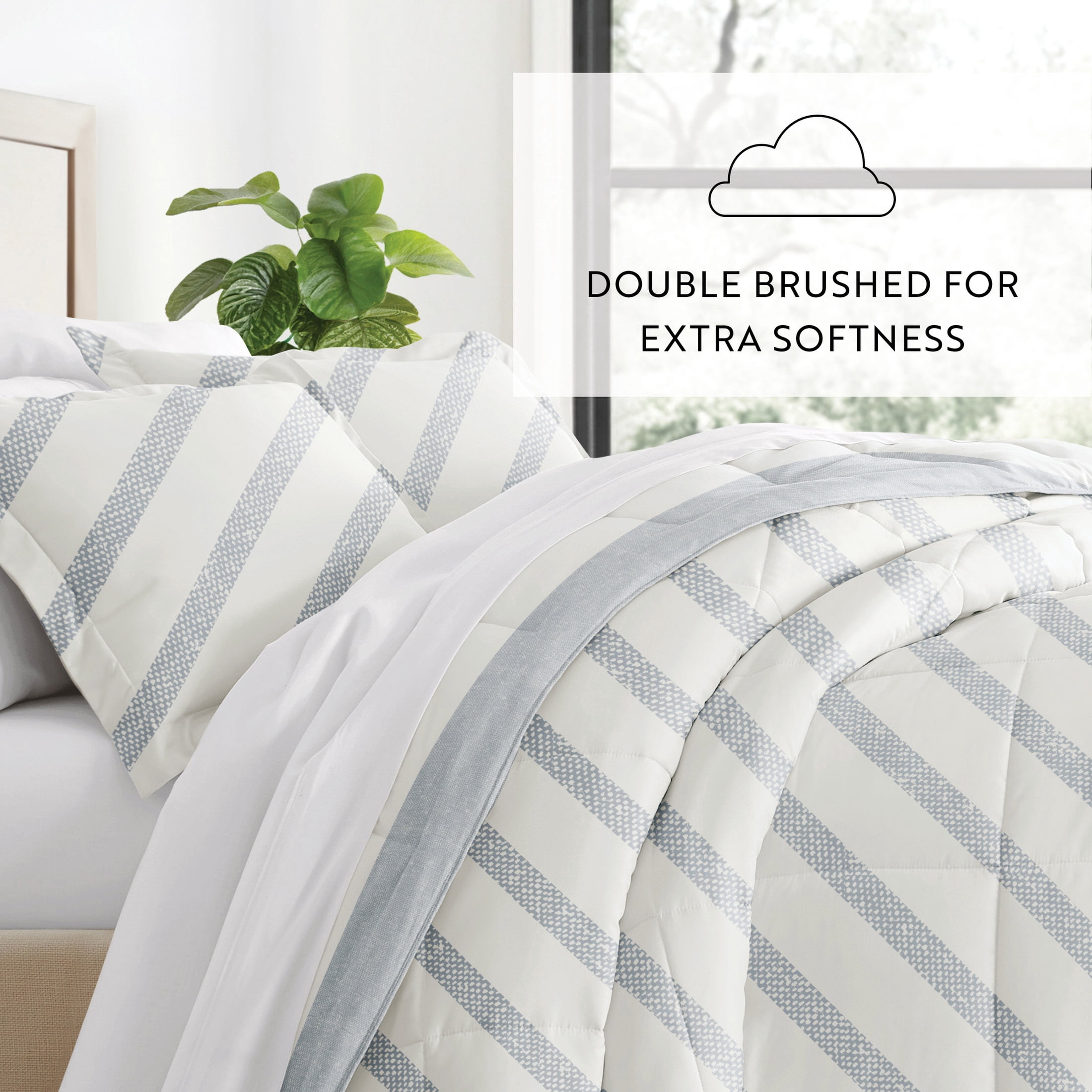All Season Ultra Soft Comforter Set Lightweight Bedding in Distressed Stripe for King/Cal King by Comfort Canopy