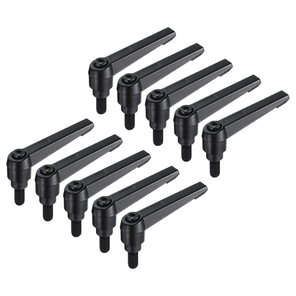Uxcell 10 Pieces Clamping Lever Adjustable Handles M8 x 0.63 inch Metric Thread Stud Hand Knobs Black