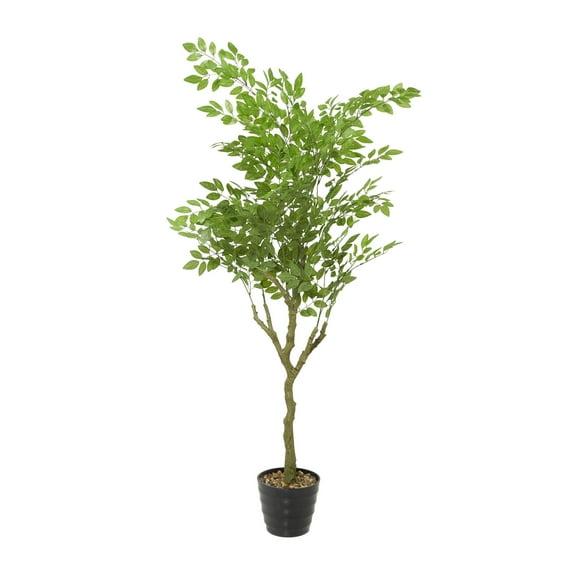 DecMode 61" Artificial Weeping Fig Tree in Realistic Leaves and Black Melamine Pot