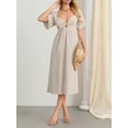 thumbnail image 2 of Niusricy Women Elegant Sexy Midi Dress Ladies Solid Maxi Dress V-Neck Swing Dress Tie Knot Front Flowy Dress Ruched Short Sleeve A-line Dress Summer HDress Streetwear for Party Daily Holiday, 2 of 9