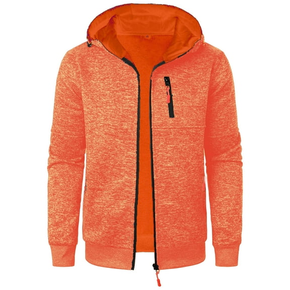 Men's Casual Sweatshirt Jacket with 3 Zipper Pockets Workout Sport Hooded Coat Full Zip up Hoodies for Men Fall (XL, Orange)