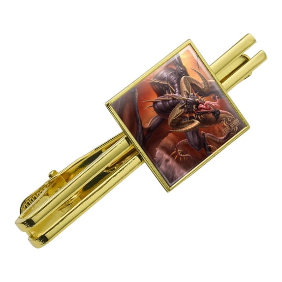 Fast Flying Dragon Coming At You Fantasy Square Tie Bar Clip Clasp Tack- Silver or Gold