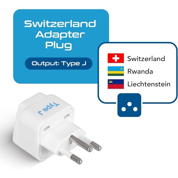 GHRTGR-Switzerland Travel Plug Adapter (Type J) - 3 Pack [Grounded & Universal] (GP-11A-3PK)