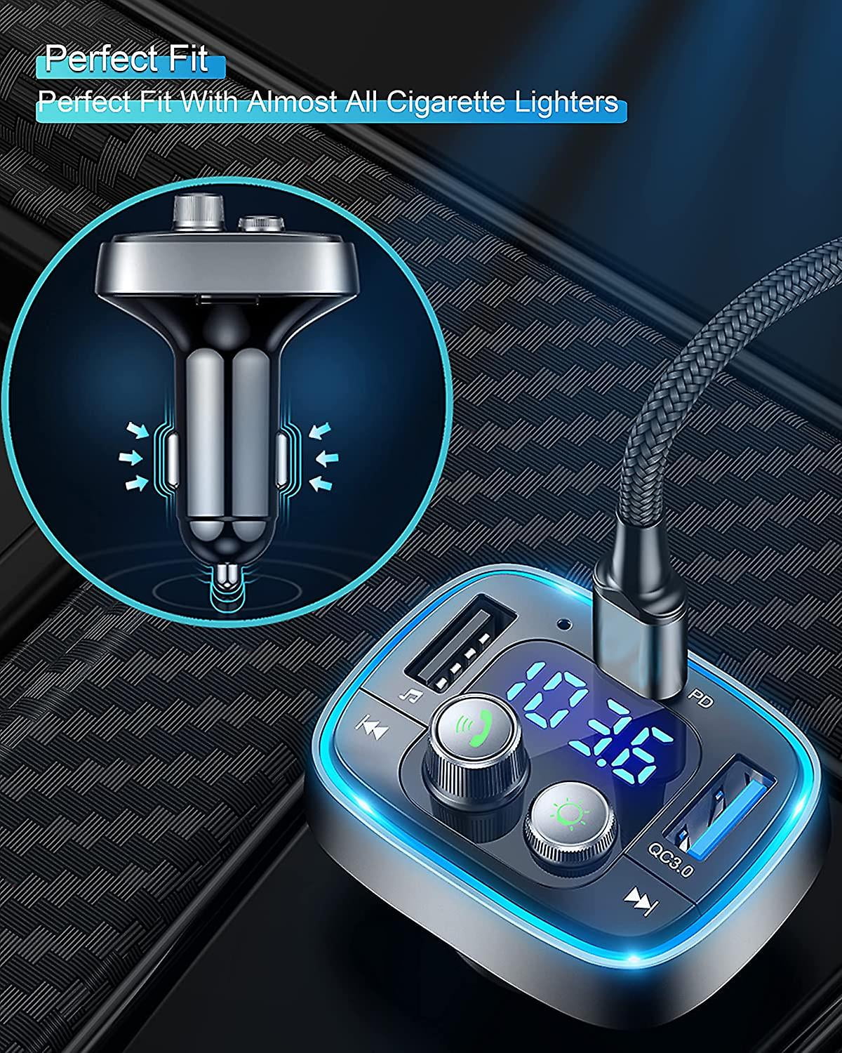 Transmisor FM Bluetooth, Adaptador De Radio Para Automóvil, Kit De Manos Libres Para Automovil Repr Afortunado Sencillez