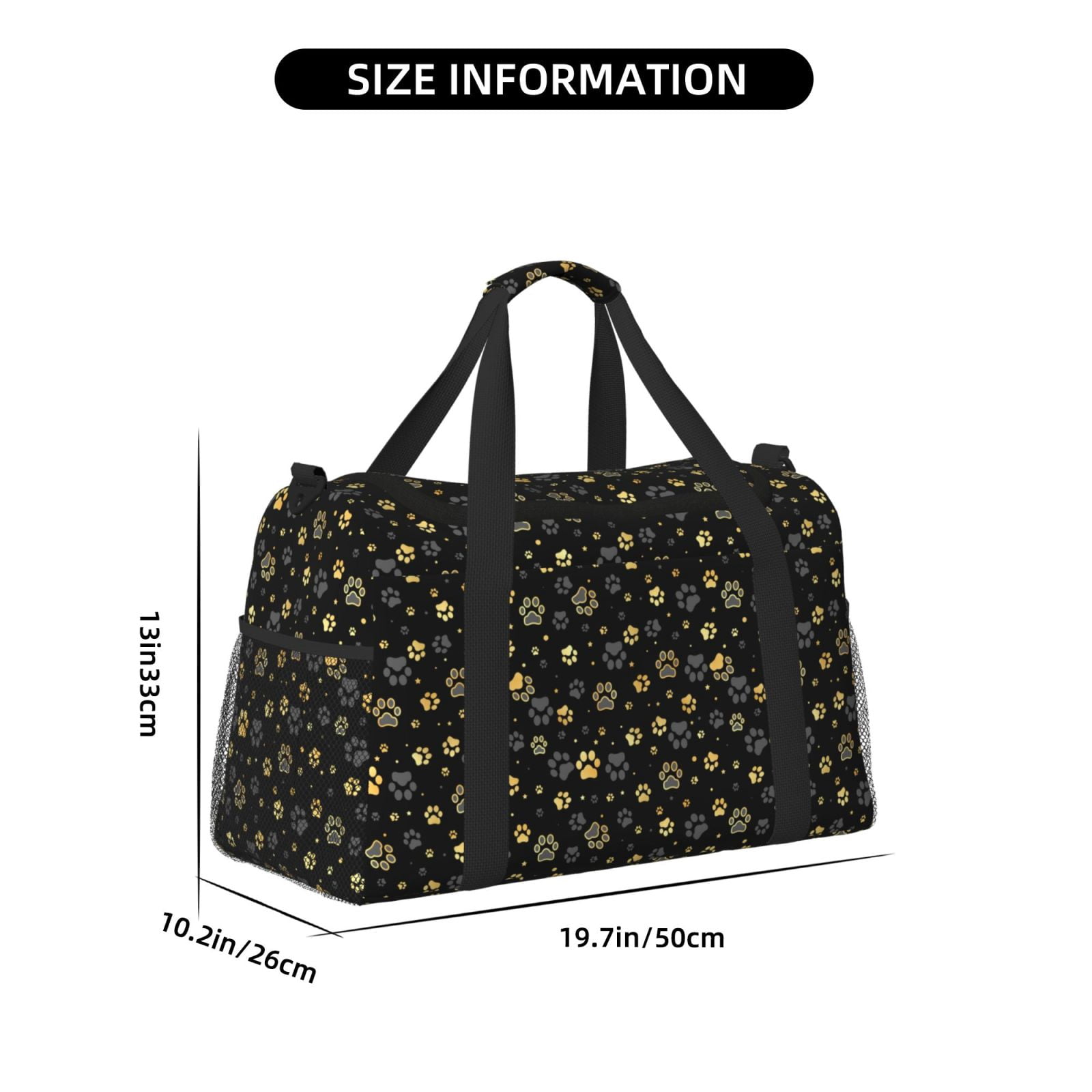 Fuzoiu Gold Dog Paw Print Travel Duffle Bag,Carry On Tote Bags,Duffel Bag,Sport Gym Bag, Hospital Bag for Labor and Delivery, Overnight Bag,Luggage Bag