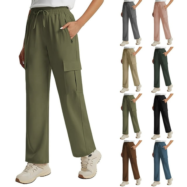 CFLVAEK Pantalon Capri Cargo pour Femme à Séchage Rapide, Résistant à l'Eau, Jambe Grand, Pantalon de Randonnée avec Poches, Voyage Décontracté, Cordon de Serrage, Taille Élastique, Brun, P