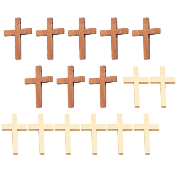 FRCOLOR 20PCS Decorative DIY Wood Cross DIY Solid Wood Cross Crafts Pendant(White Brown)