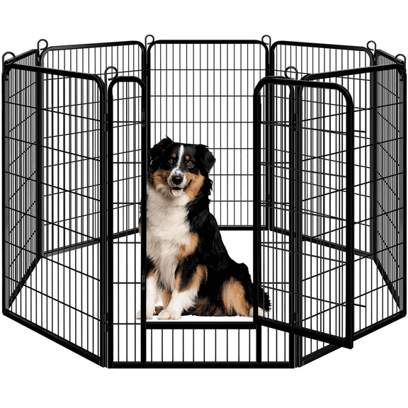 Alden Design 8 Panels Heavy Duty Metal Dog Playpen with Door, Black