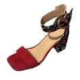 thumbnail image 7 of Sandals for Women Open Square Toe Heels Boho Print Chunky Block Heeled Ankle Strap Pumps Casual Beach Shoes Red Size 5, 7 of 7