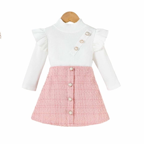 Elegant Girls Two Piece Outfit High Neck Sleeveless Top With Classic Short Skirt Kids Clothes