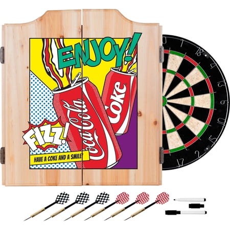 Coca Cola Dart Cabinet Set with Darts and Board  Pop Art Cans