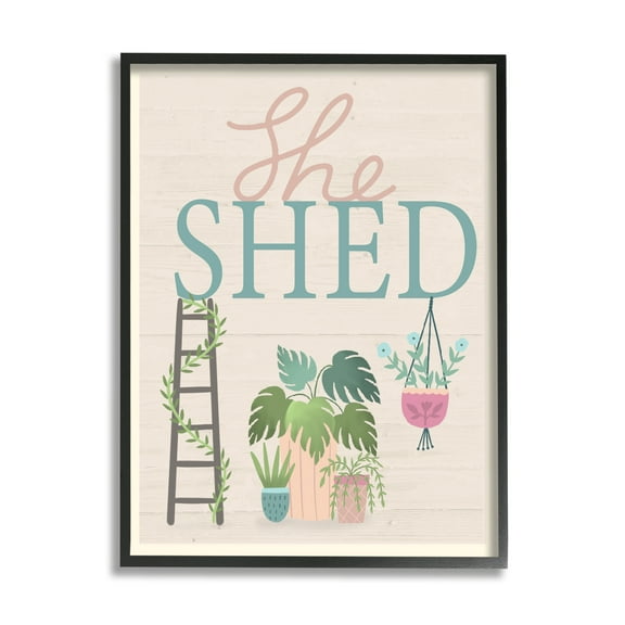 Stupell Industries She Shed Sign Tropical Plants Ladder and Green Vines, 11 x 14, Designed by Louise Allen