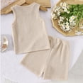 thumbnail image 3 of CYRBOKO Outfit Sets for Girls, Sleeveless Casual Elastic Waist Knitted Tops Shorts Two-piece Sets Beige Size 3-4 T, 3 of 7