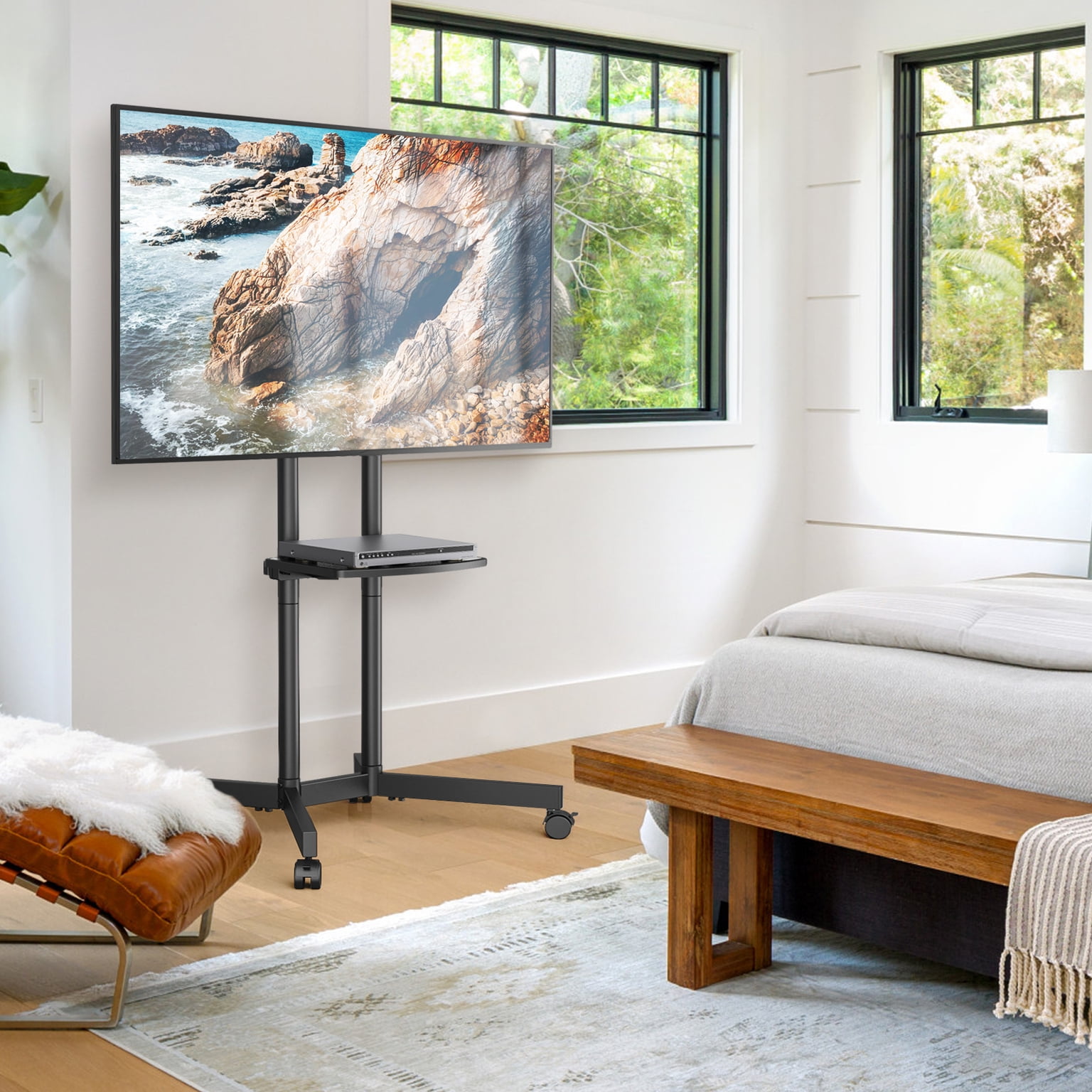TAVR Furniture TV Stand Rolling TV Stand on Wheels for 32 to 70 inch Flat Panel Screen TVs, Black