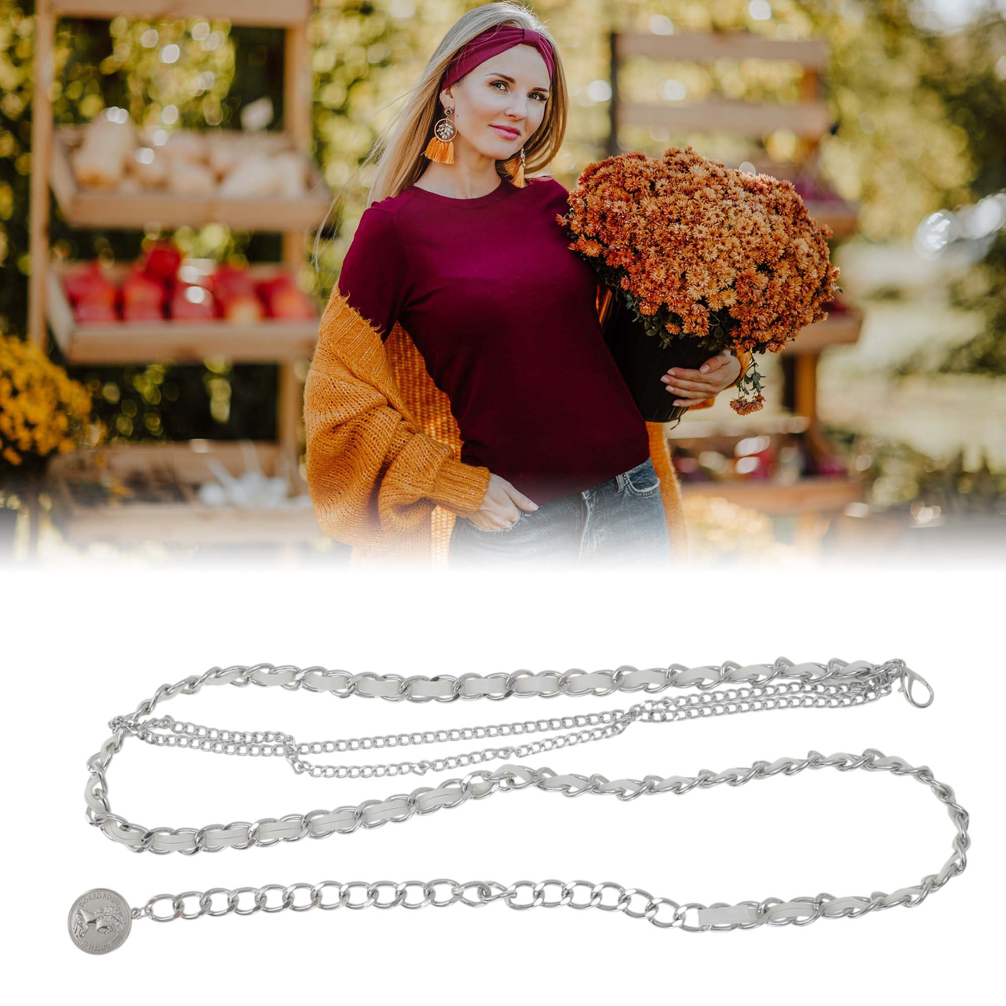Unique Bargains Elegant Waist Chain with Adjustable Clasp Design 1 Pc White, Silver Tone