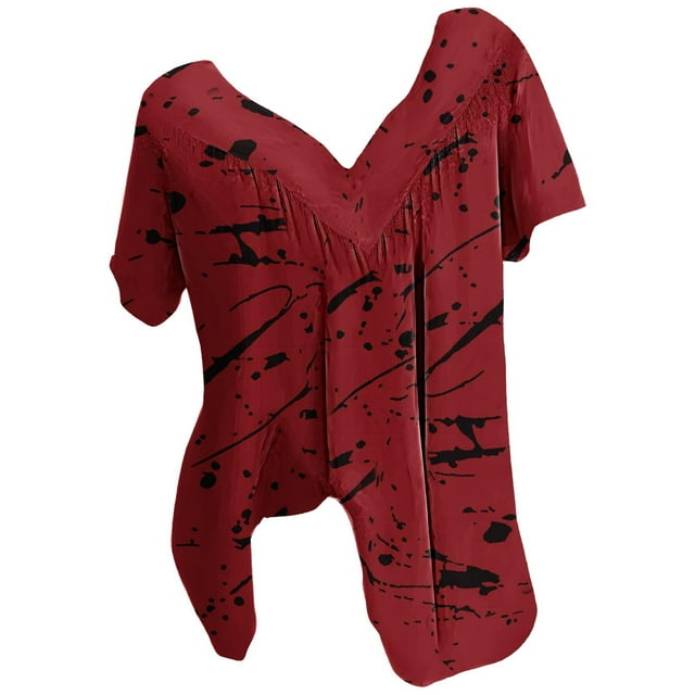 Blusas de Manga Corta para las Mujeres con Cuello en V Impreso Suéter Casual Top, Blusas para las Mujeres Casual