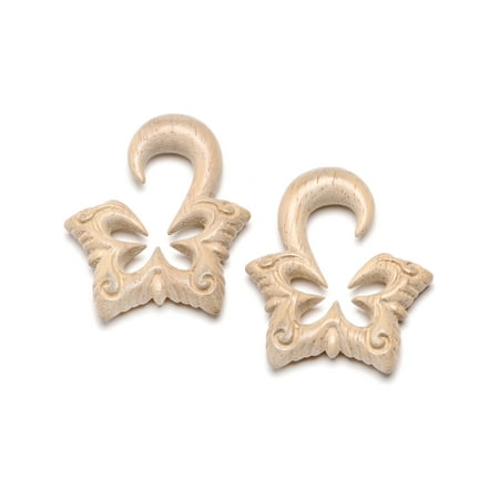 Hand Carved Organic Plug - Body Candy Womens Ear Plug Gauges Organic Hand Carved Wood Lotus Butterfly Hanger Plugs Stretched Ears 0G
