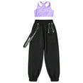 thumbnail image 3 of YEAHDOR Kids Girls Modern Dance Outfit 2Pcs Dance Set Criss Cross Back Crop Top with Chain Pocket Pants Dancewear Lavender 12, 3 of 7