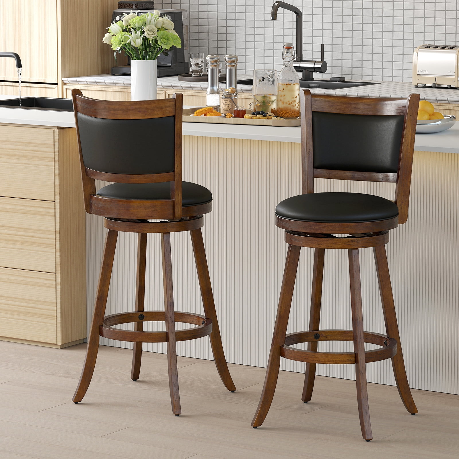 椅子 Caraway Costway 2-Piece 29'' Kitchen Counter Barstool Set, Swivel Wood